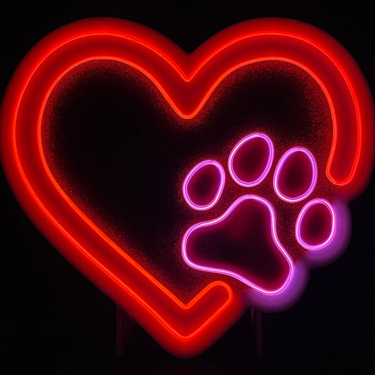 Heart with Paw Print Neon Art